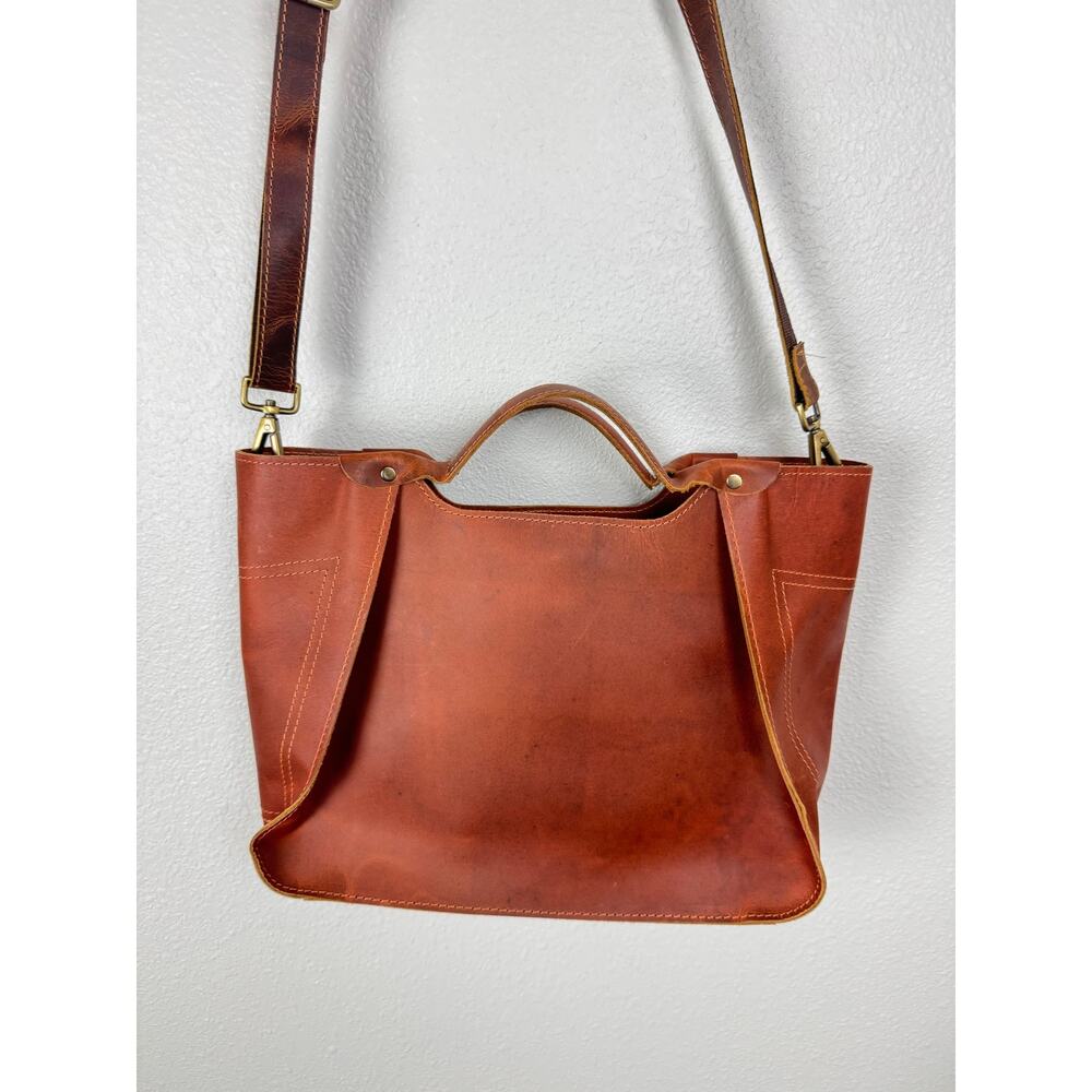 The Tannery Leather Tote Crossbody Bag Red Brown Rustic Satchel - Picture 2 of 10
